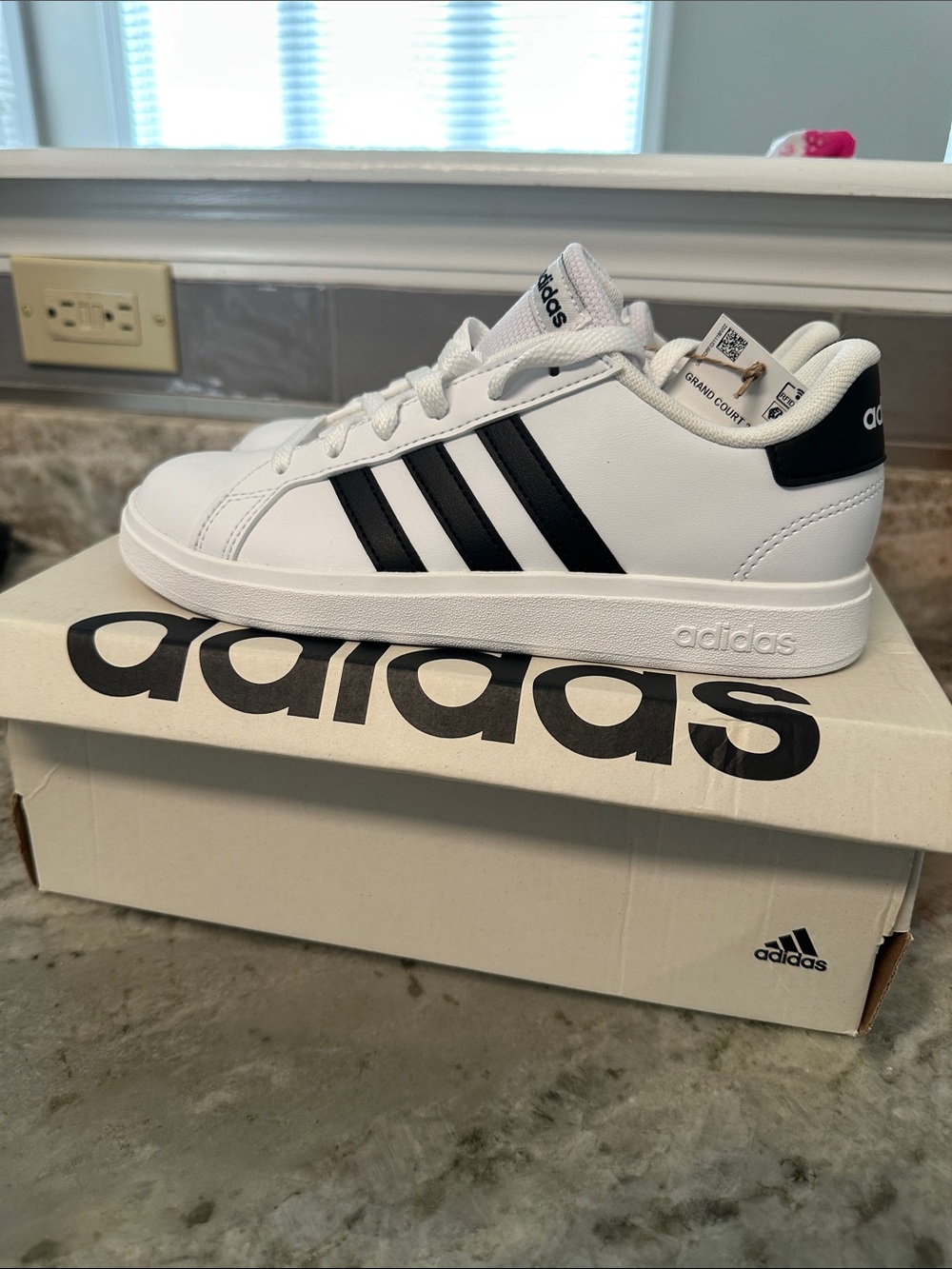 adidas Kids White/Black Grand Court Sneakers